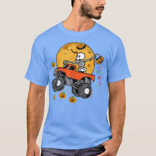Skeleton Riding Monster Truck Pumpkin Funny Hallow T-Shirt