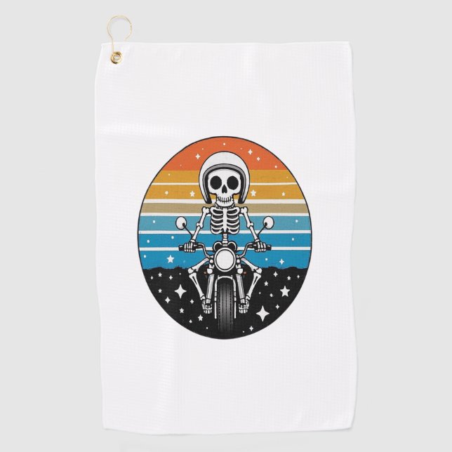 Skeleton Riding Motorcycle Golf Towel (Front)