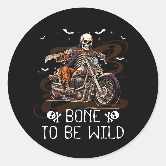 Skeleton Riding Motorcycle Halloween Costume Biker Classic Round Sticker (Front)