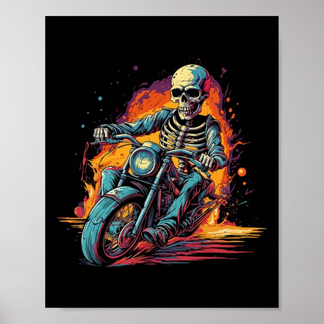 Skeleton Riding Motorcycle Halloween Costume Biker Poster (Front)