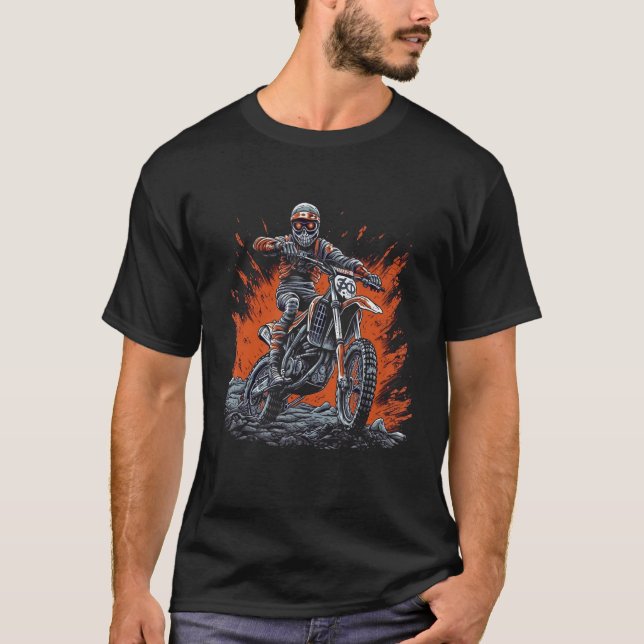 Skeleton Riding Motorcycle Halloween Dirt Bike Mot T-Shirt (Front)