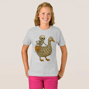 Skeleton Riding Mum Goose Halloween Funny Pumpkin T-Shirt