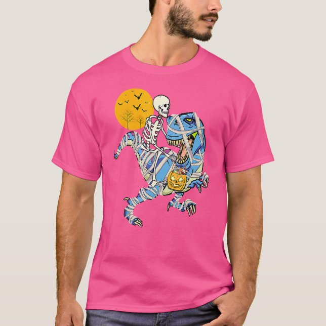 Skeleton Riding Mummy Dinosaur rex For Boys Kids H T-Shirt (Front)