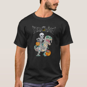 Skeleton Riding Mummy Dinosaur rex Halloween Kids  T-Shirt