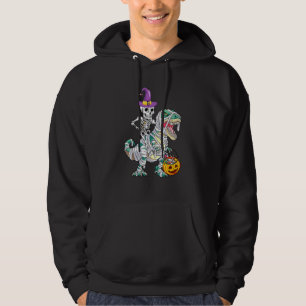 Skeleton Riding Mummy Dinosaur Rex Halloween  Pump Hoodie