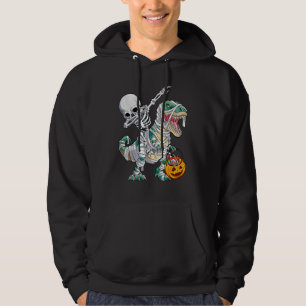 Skeleton Riding Mummy Dinosaur Rex Halloween Pump Hoodie