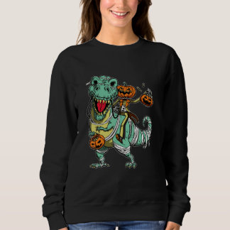 Skeleton Riding Mummy Dinosaur rex Halloween  Pump Sweatshirt