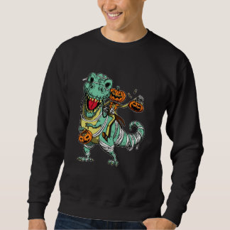Skeleton Riding Mummy Dinosaur rex Halloween  Pump Sweatshirt