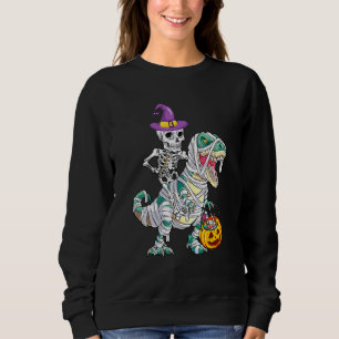 Skeleton Riding Mummy Dinosaur Rex Halloween  Pump Sweatshirt