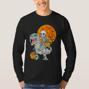 Skeleton Riding Mummy Dinosaur Rex Halloween  Pump T-Shirt