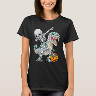 Skeleton Riding Mummy Dinosaur Rex Halloween  Pump T-Shirt