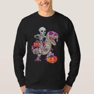 Skeleton Riding Mummy Dinosaur Rex Halloween  Pump T-Shirt