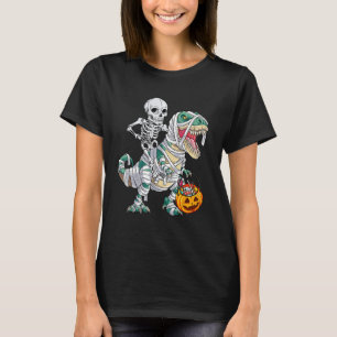 Skeleton Riding Mummy Dinosaur rex Halloween  Pump T-Shirt