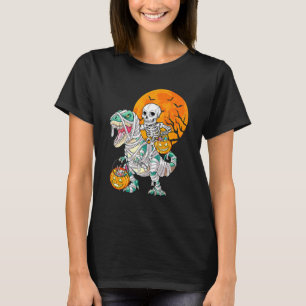 Skeleton Riding Mummy Dinosaur Rex Halloween  Pump T-Shirt