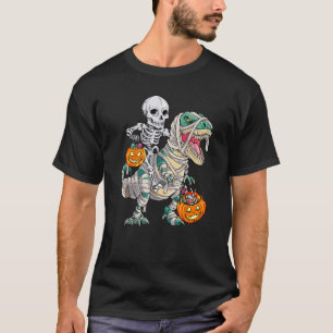 Skeleton Riding Mummy Dinosaur rex Halloween  Pump T-Shirt