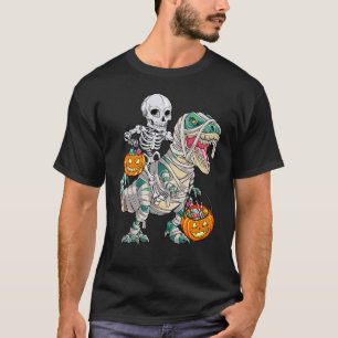 Skeleton Riding Mummy Dinosaur rex Halloween  Pump T-Shirt