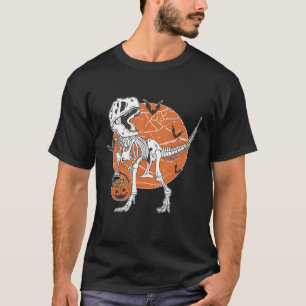 Skeleton Riding Mummy Dinosaur rex Halloween Pump T-Shirt