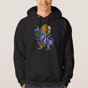 Skeleton Riding Mummy Dinosaur rex Halloween Pumpk Hoodie