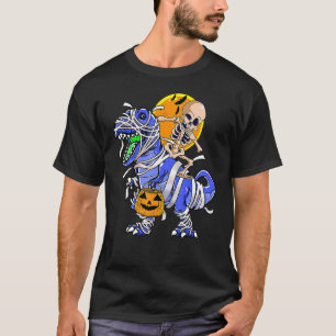Skeleton Riding Mummy Dinosaur rex Halloween Pumpk T-Shirt