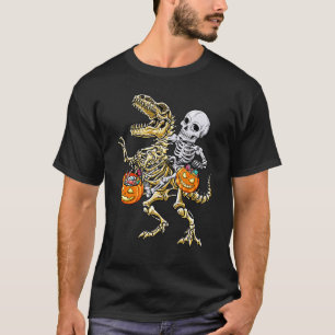 Skeleton Riding Mummy Dinosaur rex Halloween Pumpk T-Shirt