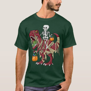 Skeleton Riding Mummy Dinosaur T re Halloween Funn T-Shirt