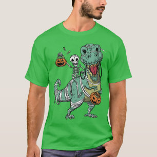 Skeleton Riding Mummy Dinosaur T re Halloween Kids T-Shirt