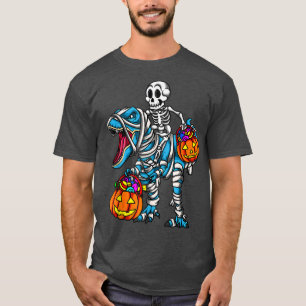 Skeleton Riding Mummy Dinosaur T Re Halloween Pump T-Shirt