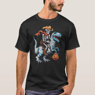 Skeleton Riding Mummy Dinosaur T-rex Funny Hallowe T-Shirt