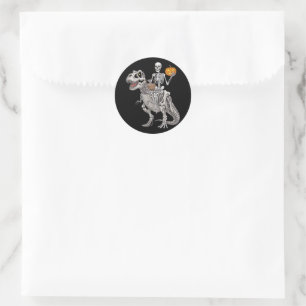 Skeleton Riding Mummy Dinosaur T rex Halloween Classic Round Sticker