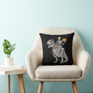Skeleton Riding Mummy Dinosaur T rex Halloween  Cushion