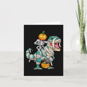 Skeleton Riding Mummy Dinosaur T rex Halloween Fun Card