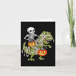 Skeleton Riding Mummy Dinosaur T Rex Halloween Fun Card