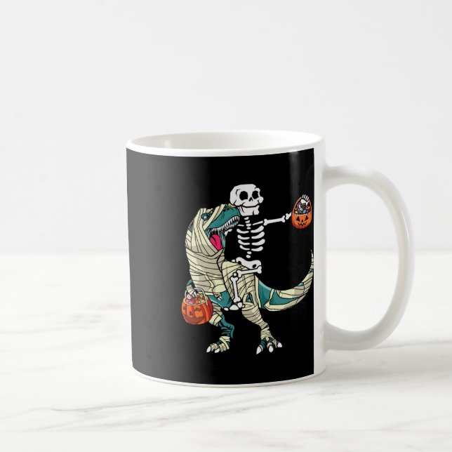 Skeleton Riding Mummy Dinosaur T Rex Halloween Fun Coffee Mug (Right)