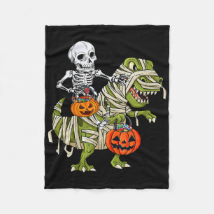 Skeleton Riding Mummy Dinosaur T Rex Halloween Fun Fleece Blanket