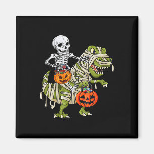 Skeleton Riding Mummy Dinosaur T Rex Halloween Fun Magnet