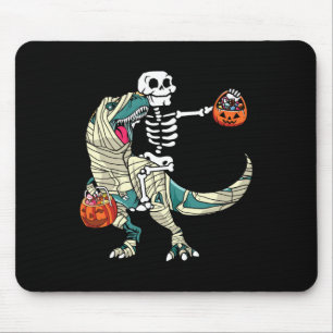 Skeleton Riding Mummy Dinosaur T Rex Halloween Fun Mouse Pad