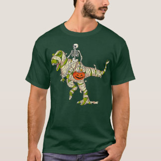 skeleton riding mummy dinosaur t rex halloween fun T-Shirt