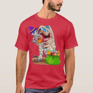 Skeleton Riding Mummy Dinosaur T rex Halloween Fun T-Shirt