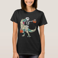 Skeleton Riding Mummy Dinosaur T Rex Halloween Fun
