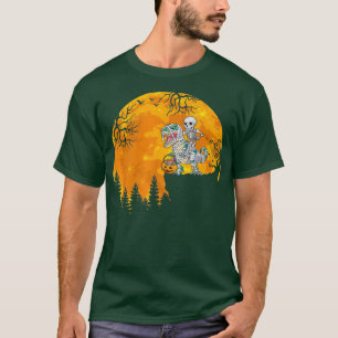 Skeleton Riding Mummy Dinosaur T rex Halloween Fun T-Shirt