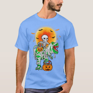 Skeleton Riding Mummy Dinosaur T Rex Halloween Fun T-Shirt