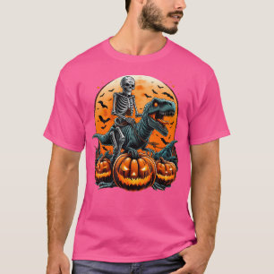 Skeleton Riding Mummy Dinosaur T Rex Halloween Fun T-Shirt