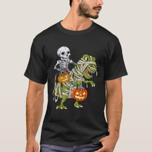 Skeleton Riding Mummy Dinosaur T Rex Halloween Fun T-Shirt