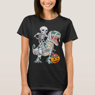 Skeleton Riding Mummy Dinosaur T rex Halloween Kid T-Shirt