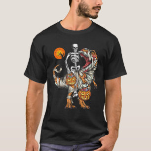 Skeleton Riding Mummy Dinosaur T Rex Halloween Moo T-Shirt
