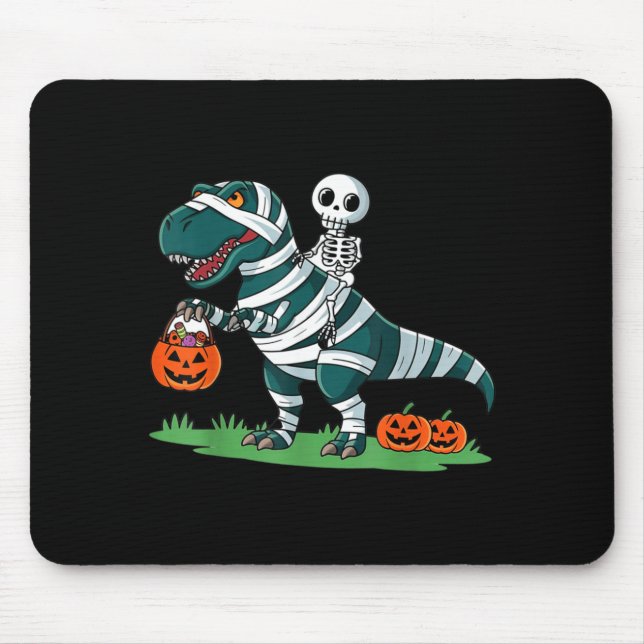 Skeleton Riding Mummy Dinosaur T rex Halloween Mouse Pad (Front)