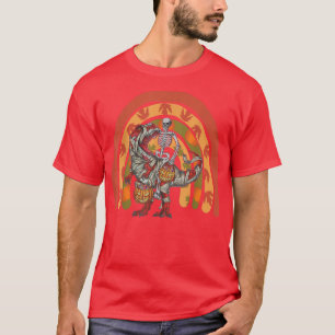 Skeleton riding mummy dinosaur t rex halloween rai T-Shirt
