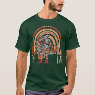 Skeleton riding mummy dinosaur t rex halloween rai T-Shirt