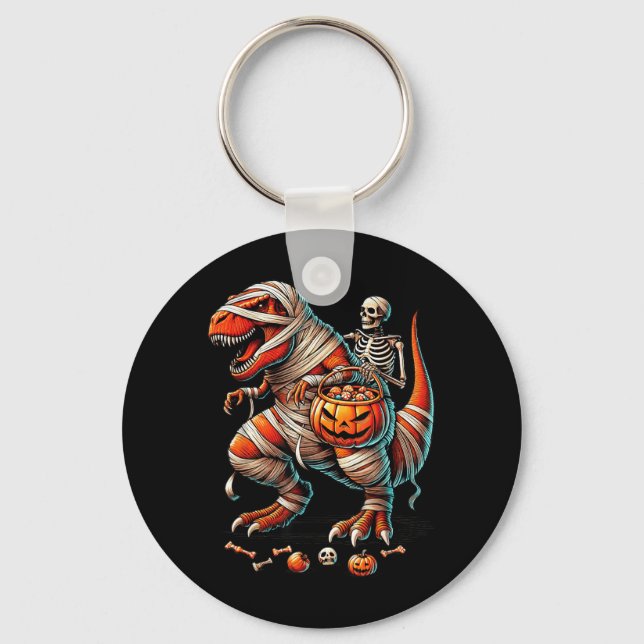 Skeleton Riding Mummy Dinosaur T Rex Kid Boy Funny Key Ring (Front)