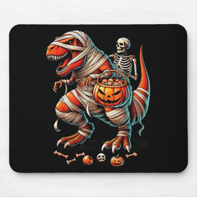 Skeleton Riding Mummy Dinosaur T Rex Kid Boy Funny Mouse Pad (Front)